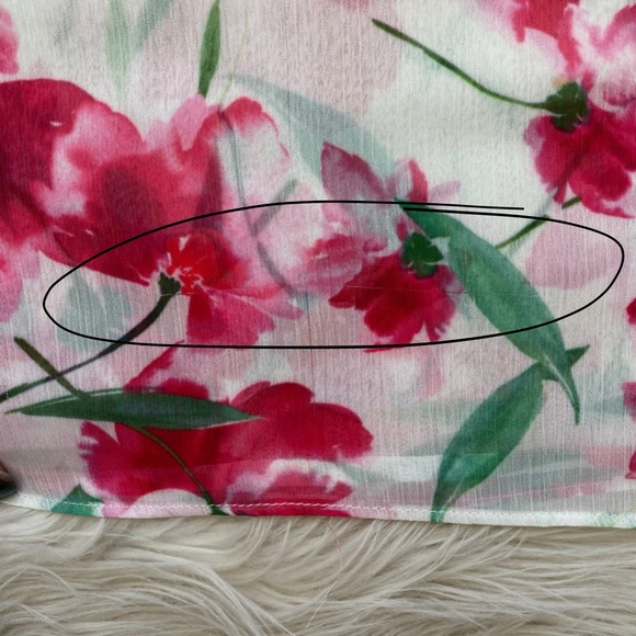 MISA Red Pink Fuchsia Floral Watercolor Chiffon Sera Top Short Sleeve Blouse - Picture 12 of 14